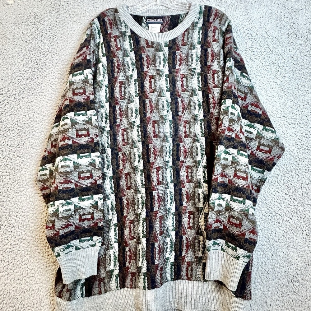 Vintage Private Club Knit Sweater Men's 2XL Grandpa Cosby 90's Biggie Oversized